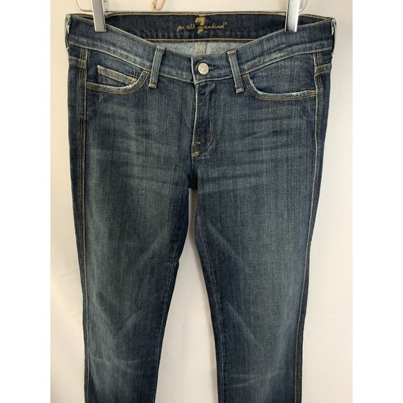 Seven 7 For All Mankind Sz 28 Med Wash Straight Leg Denim Jeans Bedazzled Y2K - Picture 3 of 9